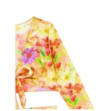 SHENHE Women's 4 Piece Halter Swimsuits with Cover Up Floral Triangle Cheeky Bikini Set Orange Yellow X-Small