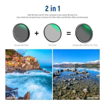 NEEWER 2 in 1 82mm Variable ND Filter ND2–ND32 & CPL Filter - No Vignetting, HD Optical Glass, Ult...