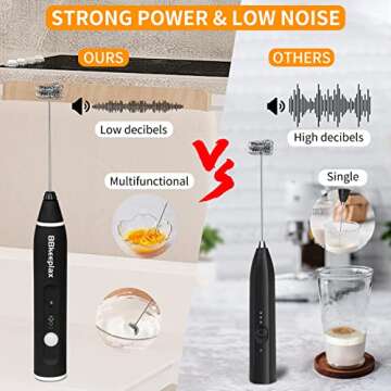 Versatile USB Rechargeable Milk Frother Handheld Foam Maker with 3-Speed Settings and 2 Whisks for D...