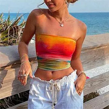 Murnouche Women Y2k Tube Top - Trendy Strapless Tie Dye Bandeau for Summer