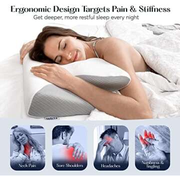 SUTERA - Dream Deep Contour Memory Foam Pillow, Orthopedic Cervical Support for Neck, Shoulder and Back Pain Relief, Ergonomic Pillow for Side, Back and Stomach Sleepers, Washable Cover - White+Bag