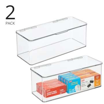 mDesign Stackable Storage Organizer Box with Hinged Lid