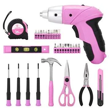 DEKOPRO Pink 98 Piece Tool Set,General Household Hand Tool Kit with Plastic Toolbox Storage Case
