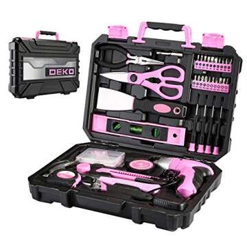 DEKOPRO Pink 98 Piece Tool Set,General Household Hand Tool Kit with Plastic Toolbox Storage Case