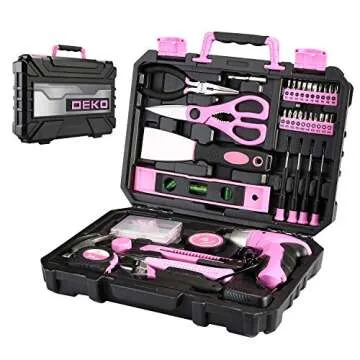 DEKOPRO Pink 98 Piece Tool Set,General Household Hand Tool Kit with Plastic Toolbox Storage Case
