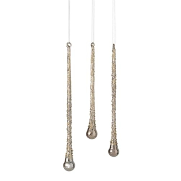 Sullivans Glittered Drop Ornaments - Set of 3 - Gray and Gold Glass Ornaments for Holiday Decor - Go...