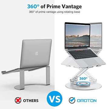 Adjustable Laptop Stand with 360 Rotating Base, OMOTON Ergonomic Laptop Riser for Collaborative Work, Dual Rotary Shaft Fully Foldable for Easy Storage, Fits MacBook / All Laptops up to 16 inches