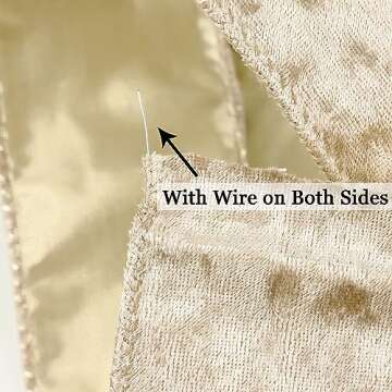 HUIHUANG Champagne Velvet Wired Ribbon for Christmas Décor