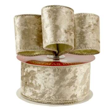 HUIHUANG Champagne Velvet Wired Ribbon for Christmas Décor