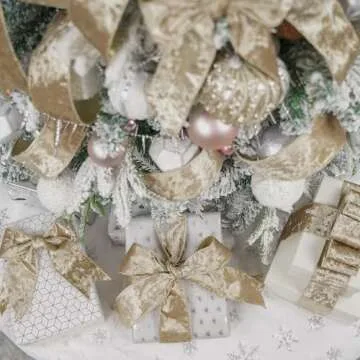 HUIHUANG Champagne Velvet Wired Ribbon for Christmas Décor