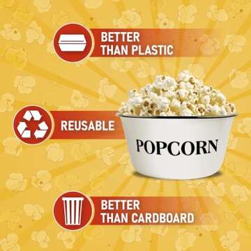 CWI 3.7-Quart Enamelware Popcorn Bowl - Round White Dish with Black Touches for Cinema Nights and Ca...