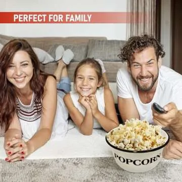 CWI 3.7-Quart Enamelware Popcorn Bowl - Round White Dish with Black Touches for Cinema Nights and Camping - Classic White with Black Rim, Durable