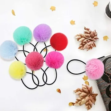 MORGLES 16pcs Pom Pom Hair Ties for Fun & Playful Styles