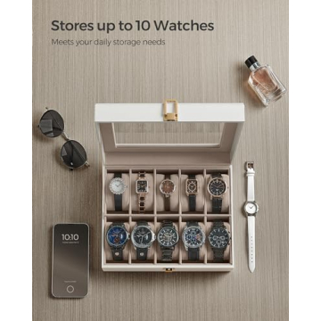 SONGMICS Watch Box with Glass Lid and Pillows