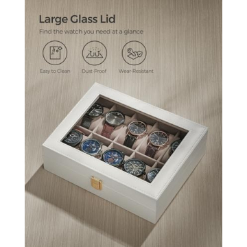 SONGMICS Watch Box with Glass Lid and Pillows