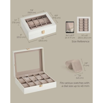 SONGMICS Watch Box with Glass Lid and Pillows