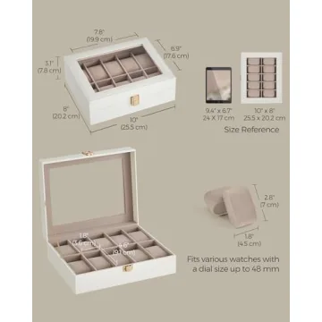SONGMICS Watch Box with Glass Lid and Pillows