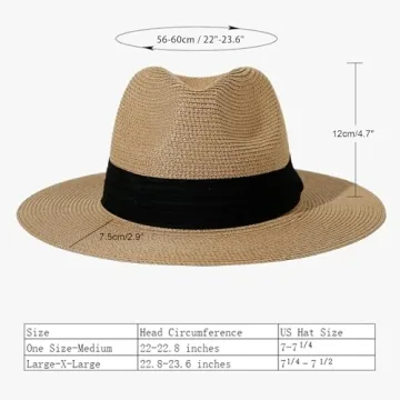 Lanzom Women Wide Brim Straw Panama Roll up Hat Fedora Beach Sun Hat UPF50+ (A-Square Belt Brown)