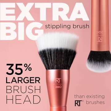 Real Techniques Extra Big Stippling Brush, Large Makeup Brush For Liquid & Cream Foundation, BB Cream, CC Cream, & Skin Tints, XL Oversized Brush, Cruelty-Free, Synthetic Bristles, 1 Count