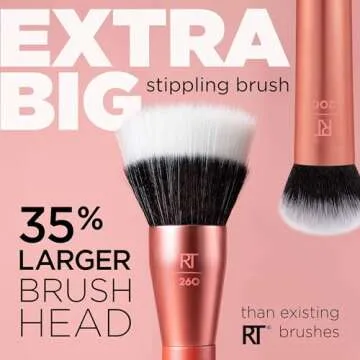Real Techniques Extra Big Stippling Brush, Large Makeup Brush For Liquid & Cream Foundation, BB Cream, CC Cream, & Skin Tints, XL Oversized Brush, Cruelty-Free, Synthetic Bristles, 1 Count