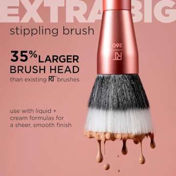 Real Techniques Extra Big Stippling Brush, Large Makeup Brush For Liquid & Cream Foundation, BB Cream, CC Cream, & Skin Tints, XL Oversized Brush, Cruelty-Free, Synthetic Bristles, 1 Count