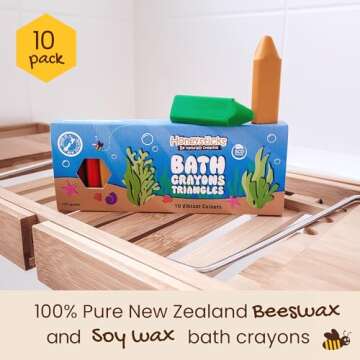 Honeysticks Triangle Bath Crayons Non Toxic (10 Pk) for Toddlers 1-3 and Kids 4-8, Natural Beeswax Crayons, Food-Grade Colors, Fragrance Free, Easy Grip Triangular Shape, Bath Toys for Bathtub, Shower