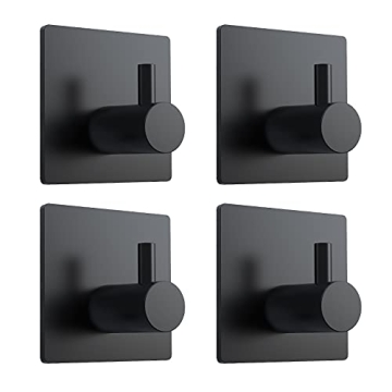 VIS'V Adhesive Hooks, Black Adhesive Towel Hooks Waterproof Self Adhesive Shower Wall Hooks Stainles...
