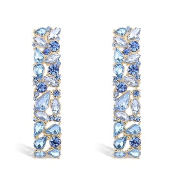KELMALL Elegant Rhinestone Rectangle Earrings Trendy Crystal Geometric Drop Dangle Statement Earring...
