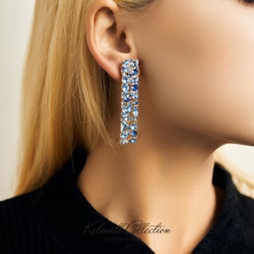 KELMALL Elegant Rhinestone Rectangle Dangle Earrings