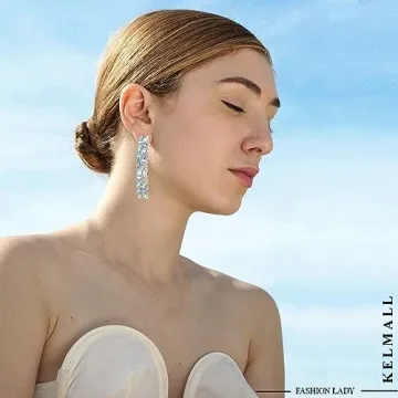 KELMALL Elegant Rhinestone Rectangle Dangle Earrings