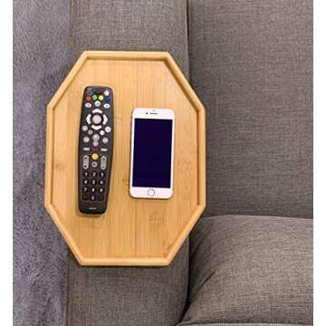 Xchouxer Side Tables Natural Bamboo Sofa Armrest Clip-On Tray, Ideal for Remote/Drinks/Phone
