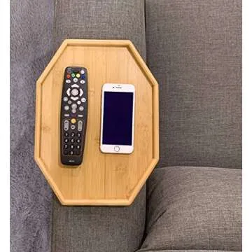 Xchouxer Side Tables Natural Bamboo Sofa Armrest Clip-On Tray, Ideal for Remote/Drinks/Phone