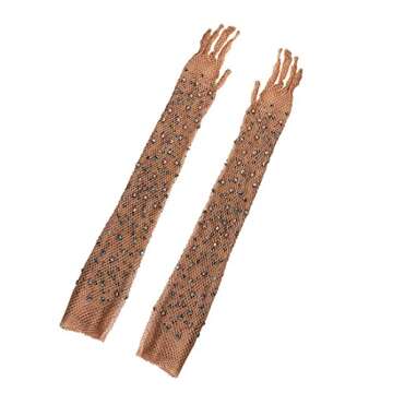 Mrotrida Women's Long Fishnet Gloves 80s Rhinestone Mesh Fingerless Opera Gloves