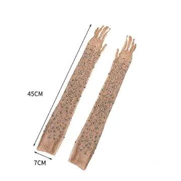 Mrotrida Women's Long Rhinestone Fishnet Opera Gloves