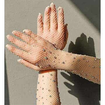Mrotrida Women's Long Fishnet Gloves 80s Rhinestone Mesh Fingerless Opera Gloves