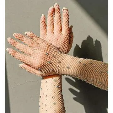 Mrotrida Women's Long Rhinestone Fishnet Opera Gloves