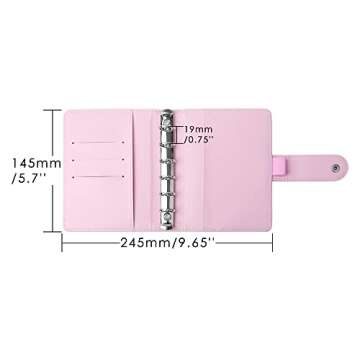 Pink A7 Binder Wallet Macaron Colored PU Leather Budget Binder Planner Organizer 6 Rings Loose Leaf Notebook Folders with Snap Button for Traveller Journal Filler Folder(A7, Pink)