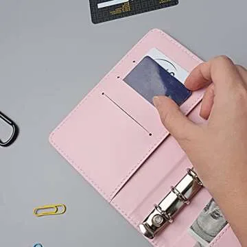 Pink A7 Binder Wallet Macaron Colored PU Leather Budget Binder Planner Organizer 6 Rings Loose Leaf Notebook Folders with Snap Button for Traveller Journal Filler Folder(A7, Pink)