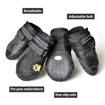 CovertSafe& Dog Boots for Dogs Non-Slip, Waterproof Dog Booties for Outdoor, Dog Shoes for Medium to Large Dogs 4Pcs with Rugged Sole Black