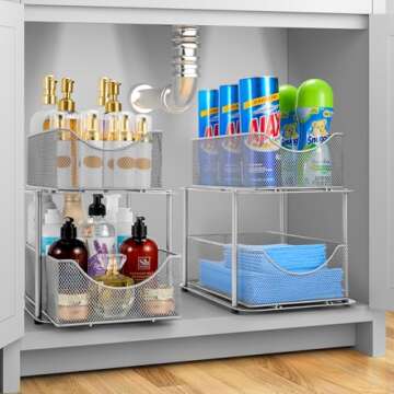 Sorbus 2 Tier Metal Under Sink Organizer for Bathroom, Kitchen, Strong Steel Mesh Sliding Drawers fo...