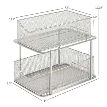 Sorbus 2 Tier Metal Under Sink Organizer for Bathroom, Kitchen, Strong Steel Mesh Sliding Drawers for Under Sink, Under Cabinet, Closet, Kitchen, Pantry, Bathroom Organizers and Storage (Silver)
