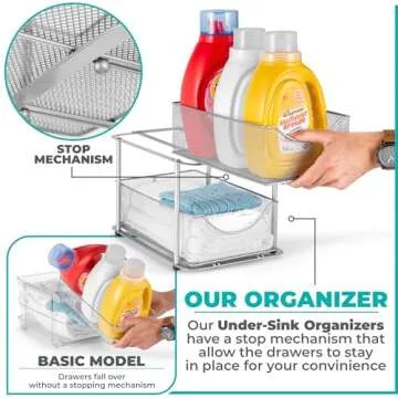 Sorbus 2 Tier Metal Under Sink Organizer for Bathroom, Kitchen, Strong Steel Mesh Sliding Drawers for Under Sink, Under Cabinet, Closet, Kitchen, Pantry, Bathroom Organizers and Storage (Silver)