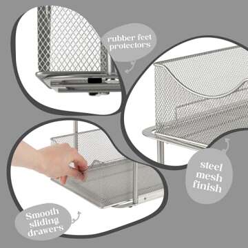 Sorbus 2 Tier Metal Under Sink Organizer for Bathroom, Kitchen, Strong Steel Mesh Sliding Drawers for Under Sink, Under Cabinet, Closet, Kitchen, Pantry, Bathroom Organizers and Storage (Silver)