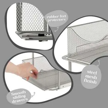 Sorbus 2 Tier Metal Under Sink Organizer for Bathroom, Kitchen, Strong Steel Mesh Sliding Drawers for Under Sink, Under Cabinet, Closet, Kitchen, Pantry, Bathroom Organizers and Storage (Silver)