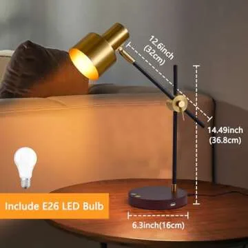 Adjustable Swing Arm Desk Lamp with Wireless Charger & USB Ports - Touch Control, 360° Flexible Met...