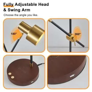 Adjustable Desk Lamp with Wireless Charging & USB Ports