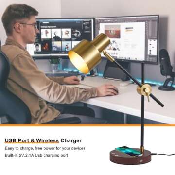 Adjustable Desk Lamp with Wireless Charging & USB Ports