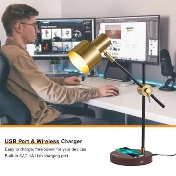Adjustable Desk Lamp with Wireless Charging & USB Ports