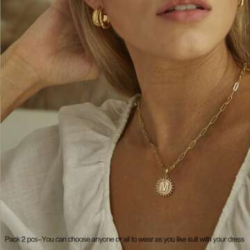 Ursteel Gold Initial Necklaces for Women, Gold Plated Dainty Layering Paperclip Chain Necklace Simple Adjustable Initial S Pendant Necklaces Layered Gold Chain Necklaces for Women Jewelry Gifts