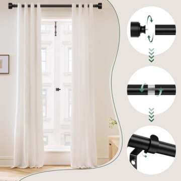 Black Curtain Rods for Windows 48 to 84 Inch(4-7ft),Noble Metal End Cap Curtain Rods,1 Inch Diameter Heavy Duty Curtain Rod,Adjustable Drapery Rods,Telescoping Window Curtains Rod 36-88",Matte Black